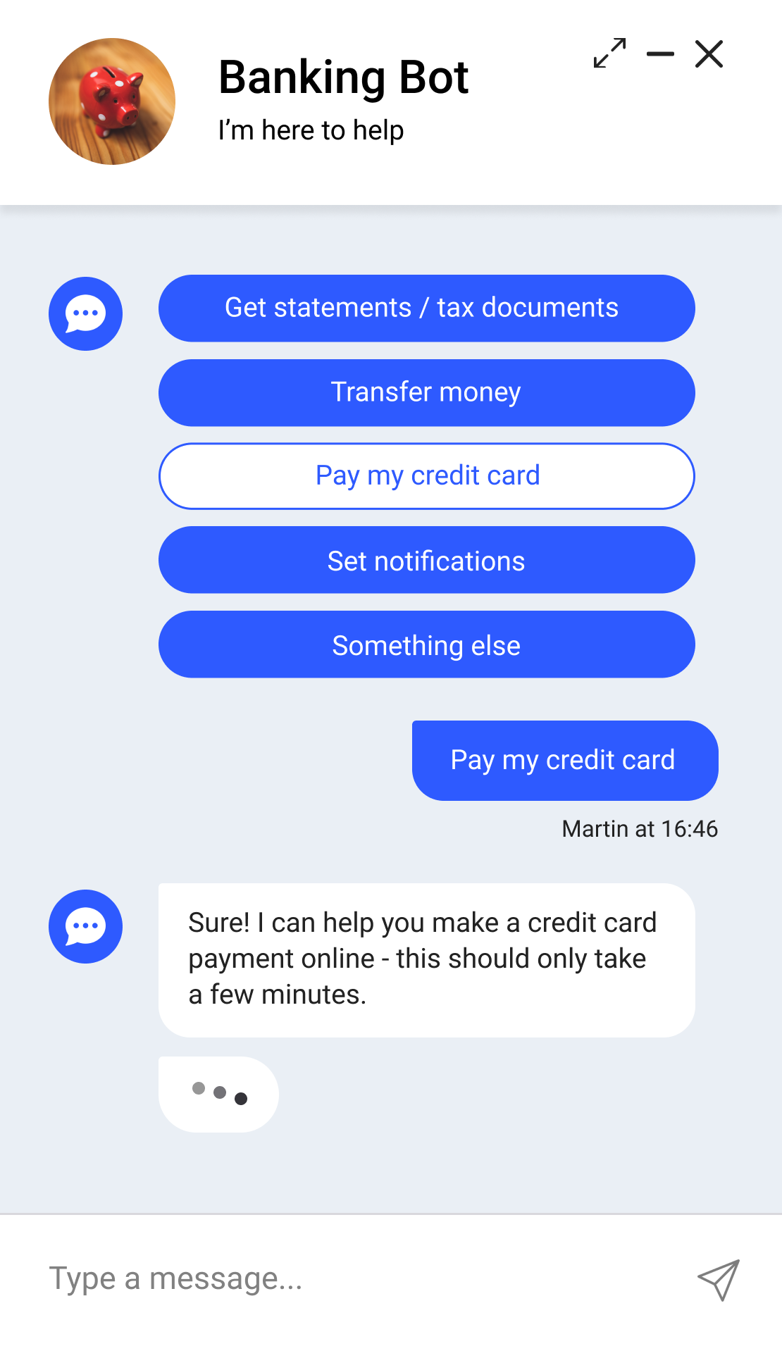 Banking chatbot widget