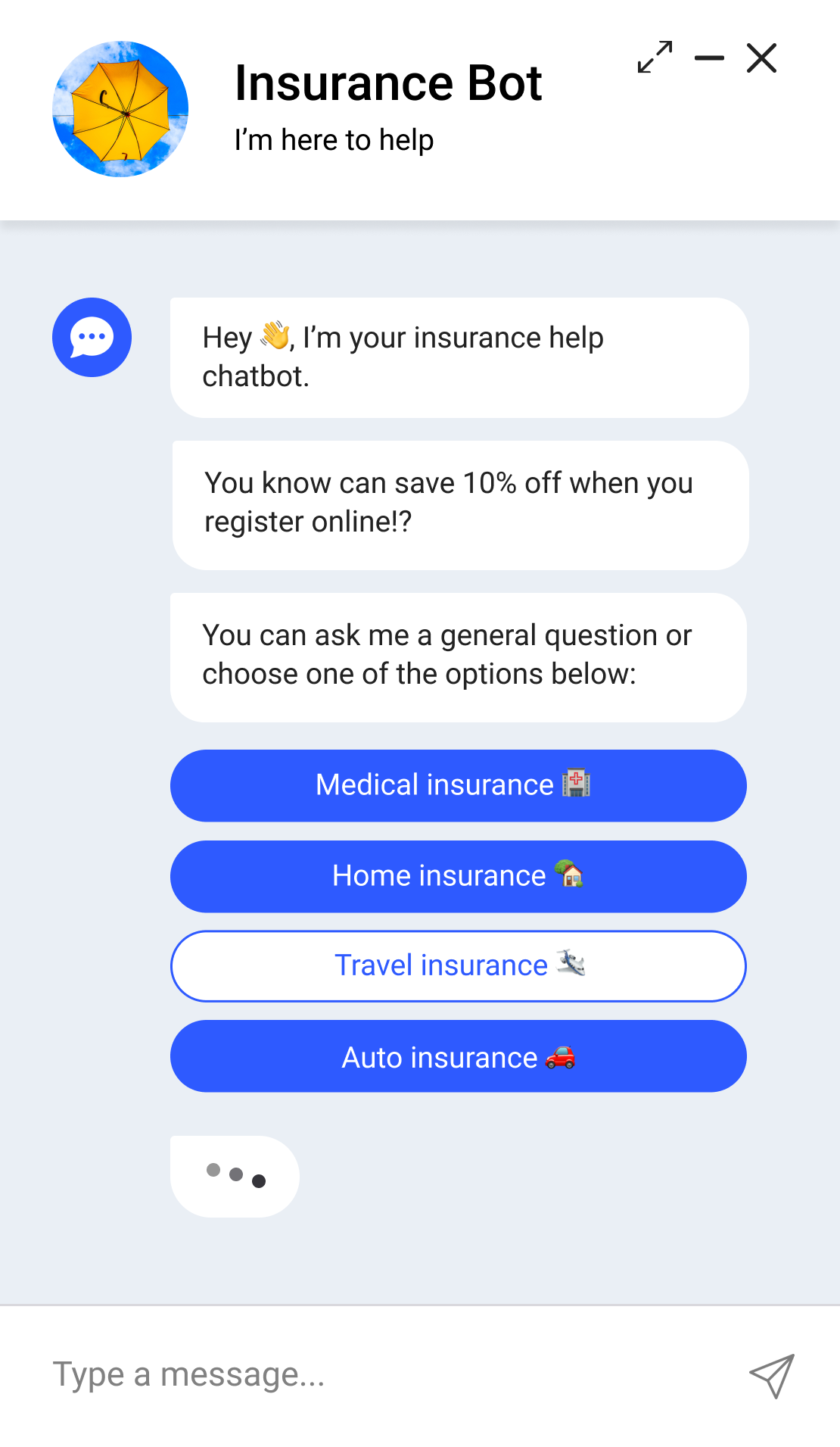 Insurance chatbot widget