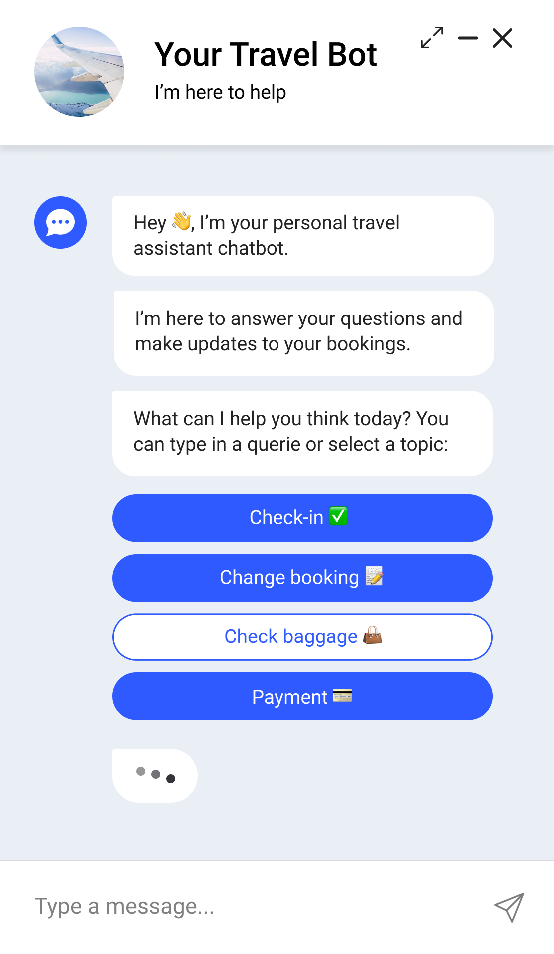 Travel chatbot widget